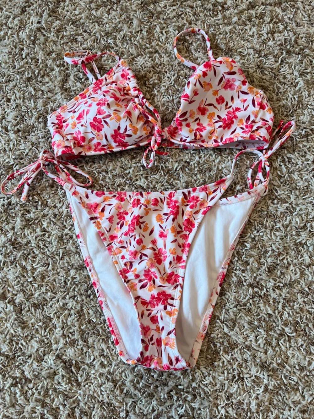 Floral Pink Two-Piece One-Piece Style Swim Set
